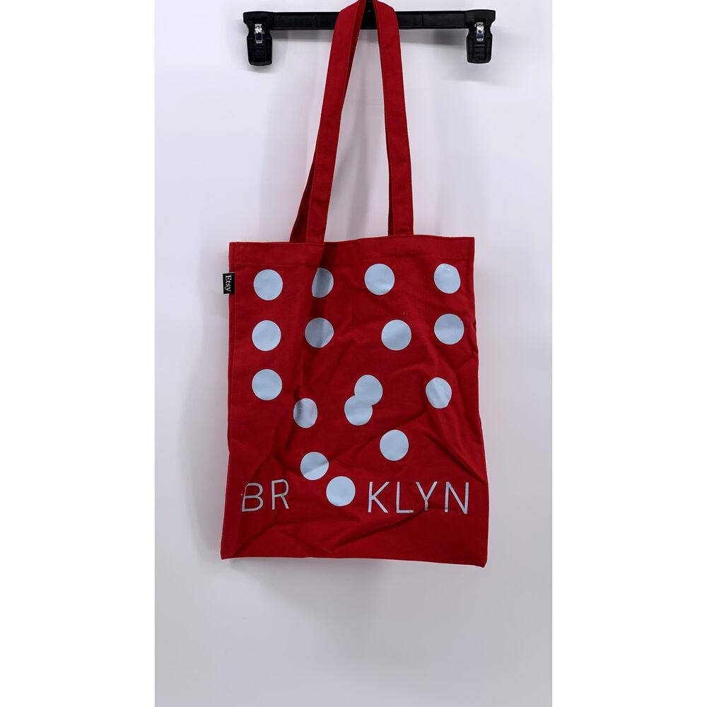 ETSY Red-Blue Polka Dot Brooklyn Canvas Tote Bag